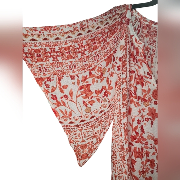 LOVESTITCH Red floral blouse shirt v-neck small short sleeve boho, size S - Picture 4 of 9